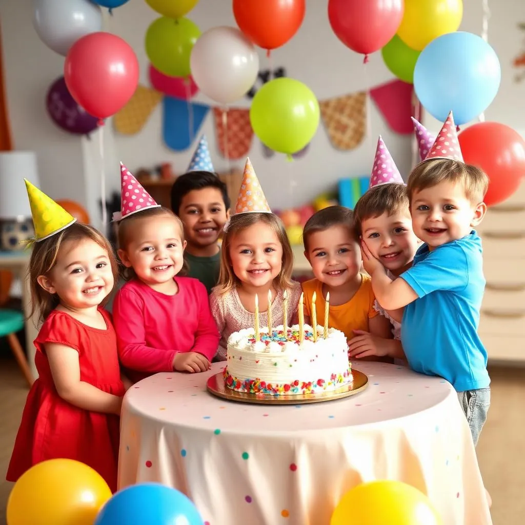 Kids celebrating at a Topsy Turvy World party